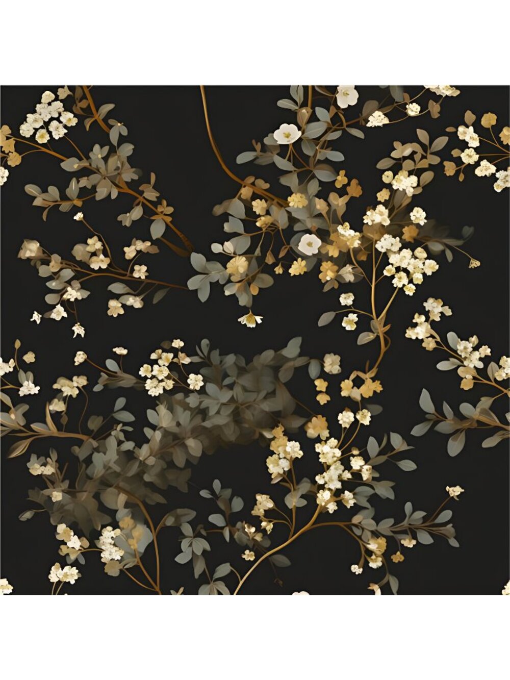 Black Floral Wallpaper Classic Leaves Wall Paper 17.4" x 118" Dark Moody